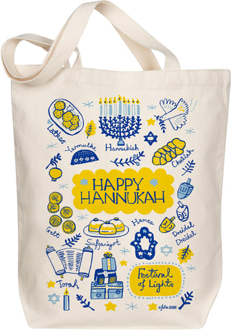 Hanukkah Organic Cotton Tote Bag – Reusable Holiday Design by Julia Gash