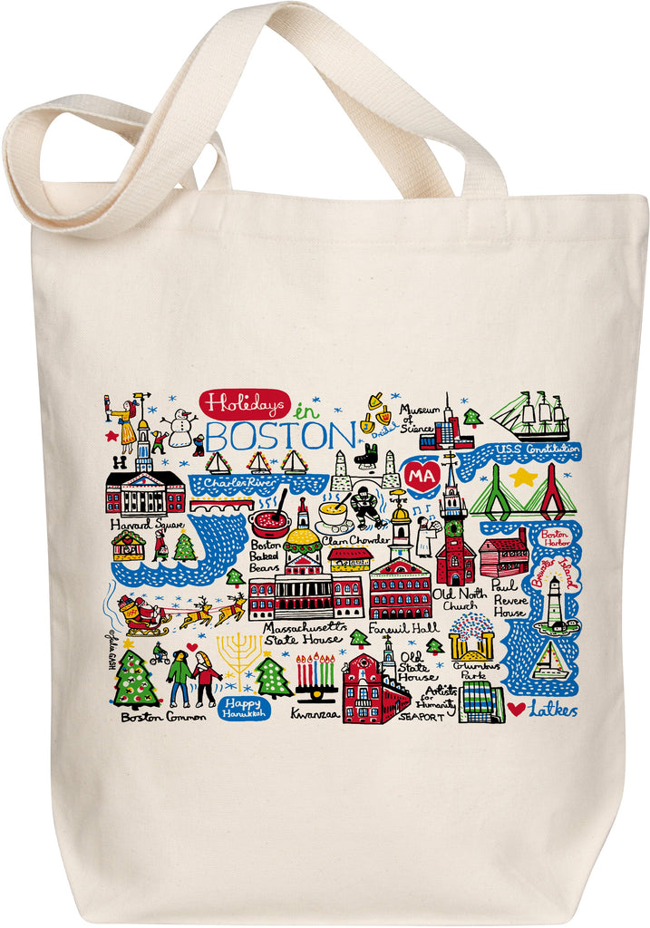 Holidays in Boston Organic Cotton Tote Bag – Julia Gash Boutique Map Art Holiday Design
