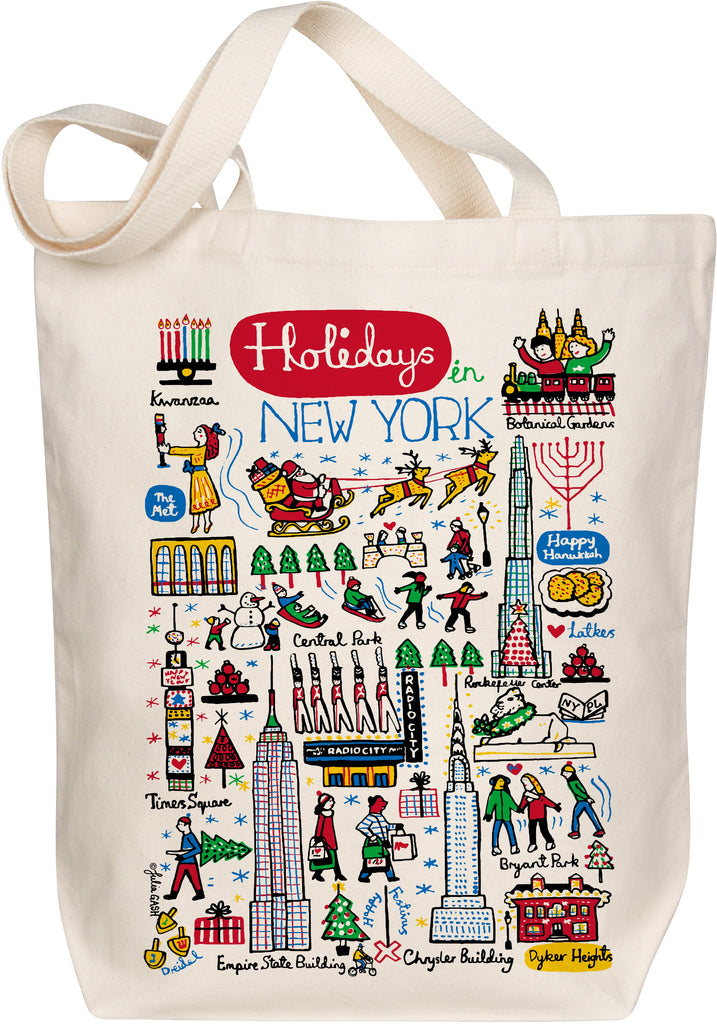 Holidays in New York Organic Cotton Tote Bag – NYC Holiday Illustration by Julia Gash