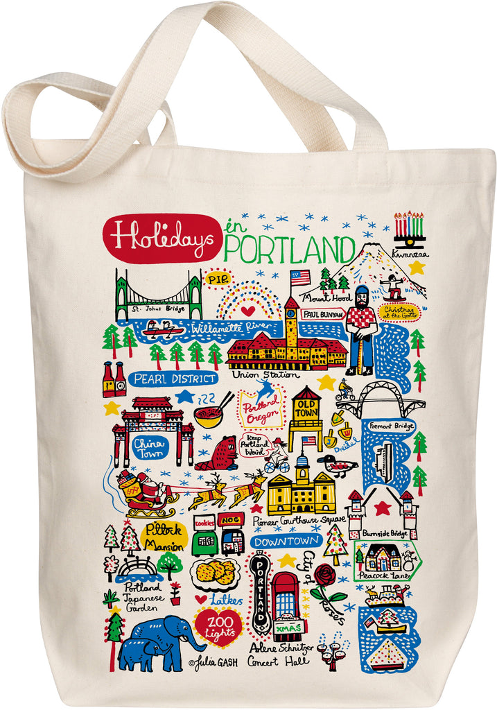 Holidays in Portland Organic Cotton Tote Bag – Julia Gash Boutique Map Art Holiday Design