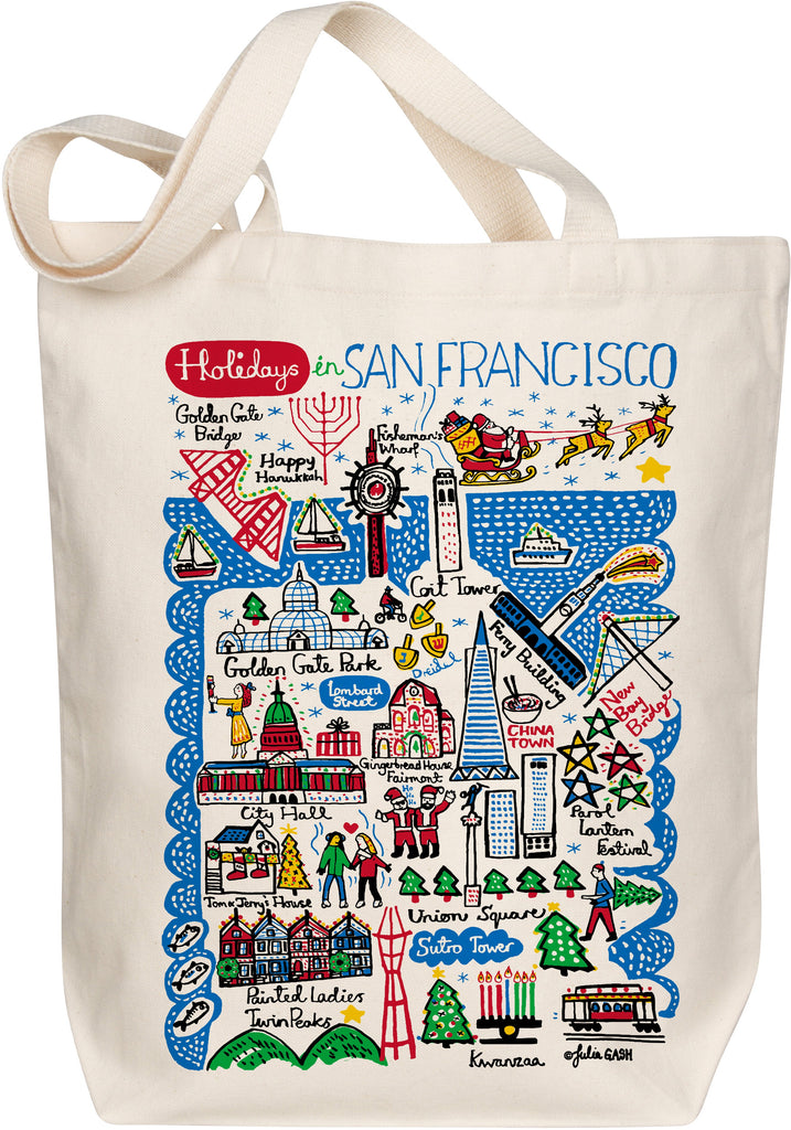 Holidays in San Francisco Organic Cotton Tote Bag – Julia Gash Boutique Map Art Holiday Design