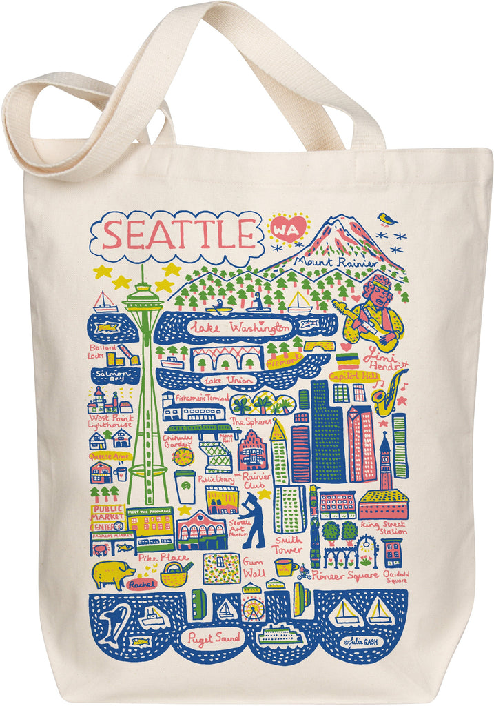 Seattle Boutique Map Art Organic Cotton Tote Bag – Julia Gash Illustrated City Map Design