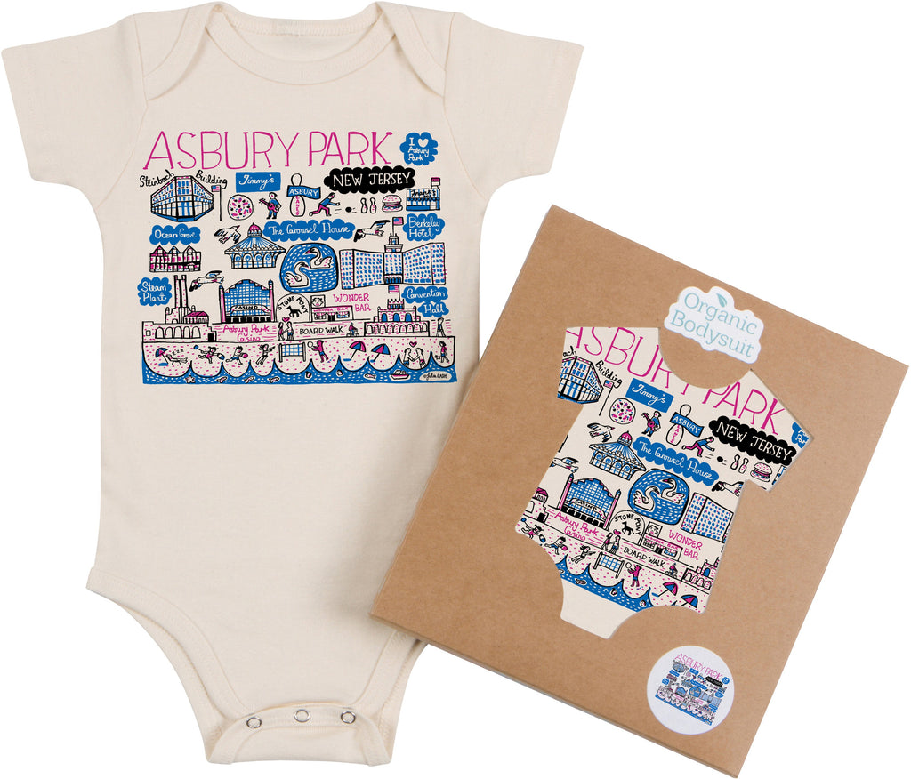 Asbury Park Map Art Organic Cotton Baby Bodysuit or Toddler Tee by Morado Designs