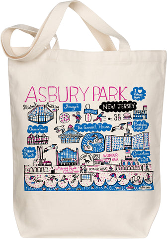 Asbury Park Boutique Map Art Organic Cotton Tote Bag – Illustrated by Julia Gash