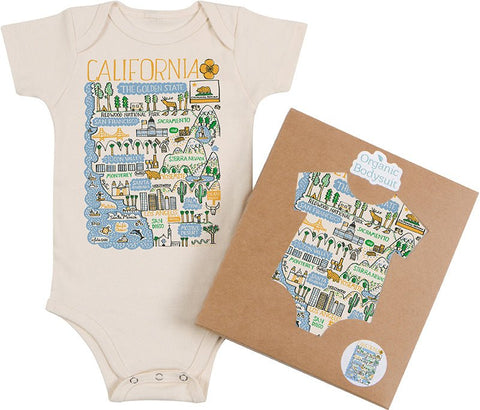 California Boutique Map Art Baby Bodysuit or Toddler Tee – Organic Cotton (Golden)