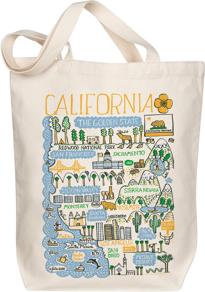 California Golden Boutique Map Art Organic Cotton Tote Bag illustrated by Julia Gash