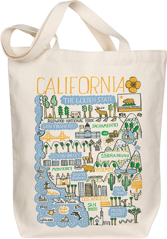 California Boutique Map Art Organic Cotton Tote Bag – Golden – Illustrated by Julia Gash