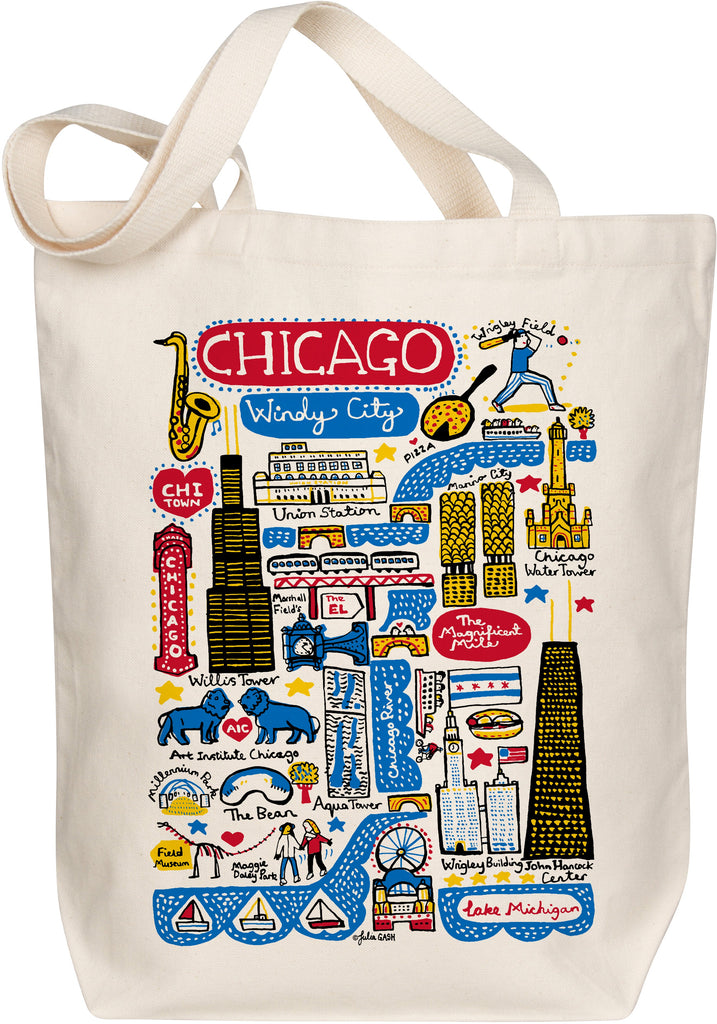 Chicago Boutique Map Art Organic Cotton Tote Bag illustrated by Julia Gash
