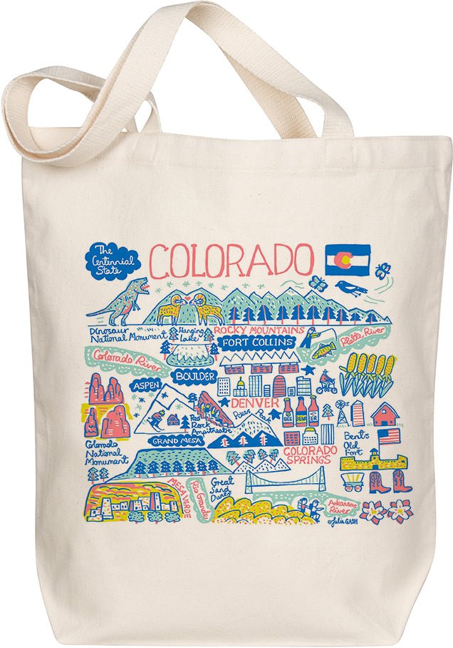 Colorado Boutique Map Art Organic Cotton Tote Bag by Julia Gash