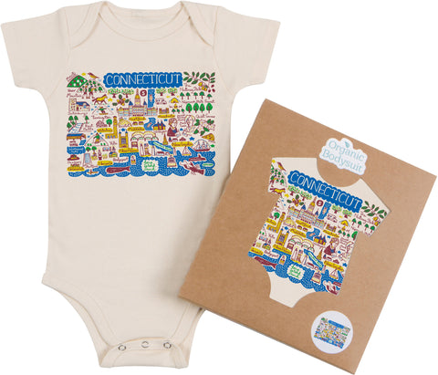 Connecticut Boutique Map Art Baby Bodysuit or Toddler Tee – Organic Cotton