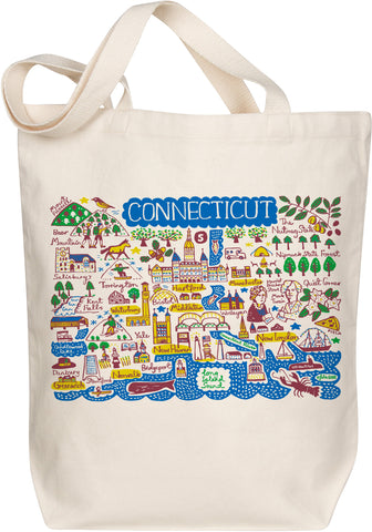 Connecticut Boutique Map Art Organic Cotton Tote Bag – Illustrated by Julia Gash