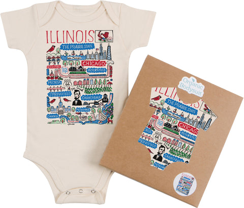 Illinois Map Art Baby Bodysuit or Toddler Tee – Organic Cotton