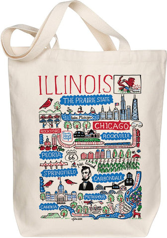 Illinois Map Art Organic Cotton Tote – Illustrated by Julia Gash