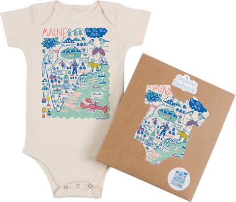 Maine Map Art Baby Bodysuit or Toddler Tee – Organic Cotton