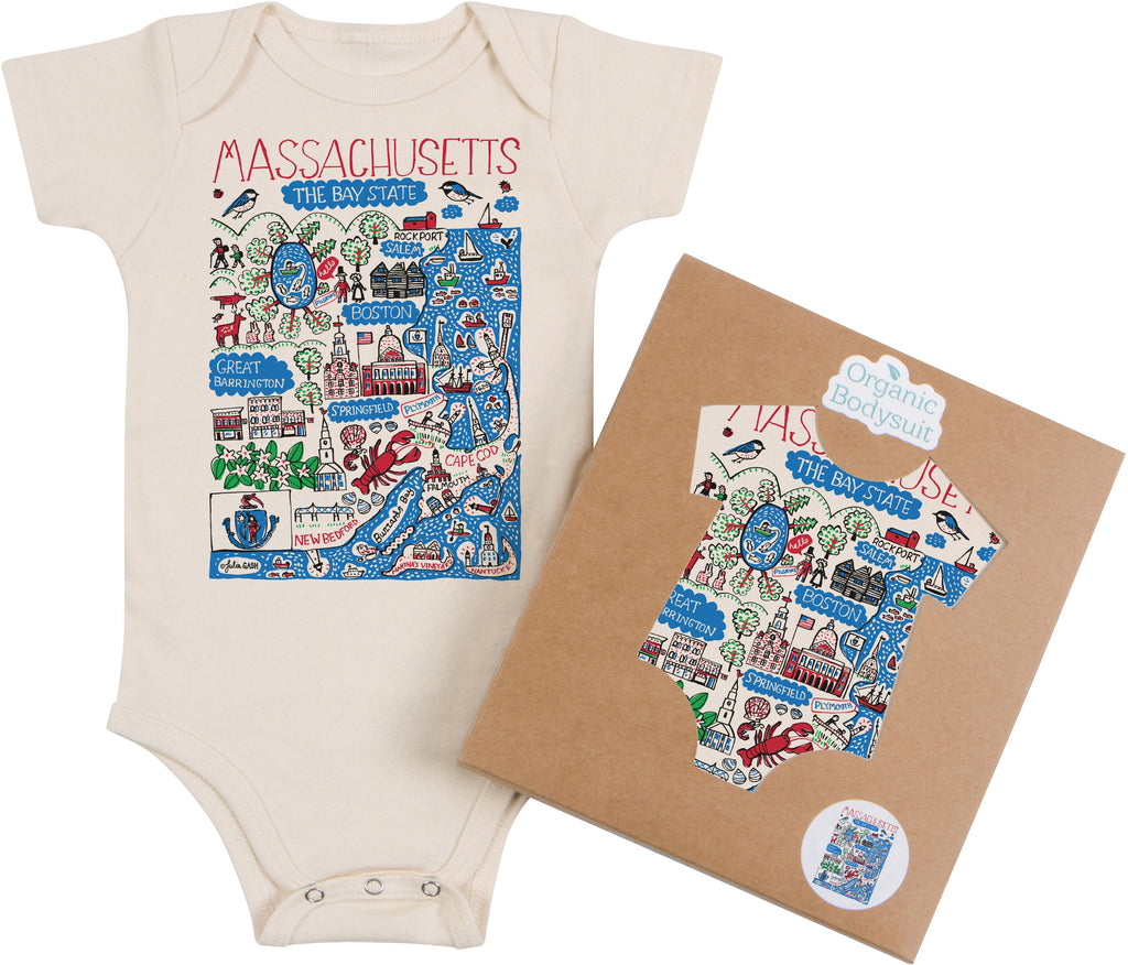 Massachusetts Map Art Organic Cotton Baby Bodysuit or Toddler Tee by Morado Designs