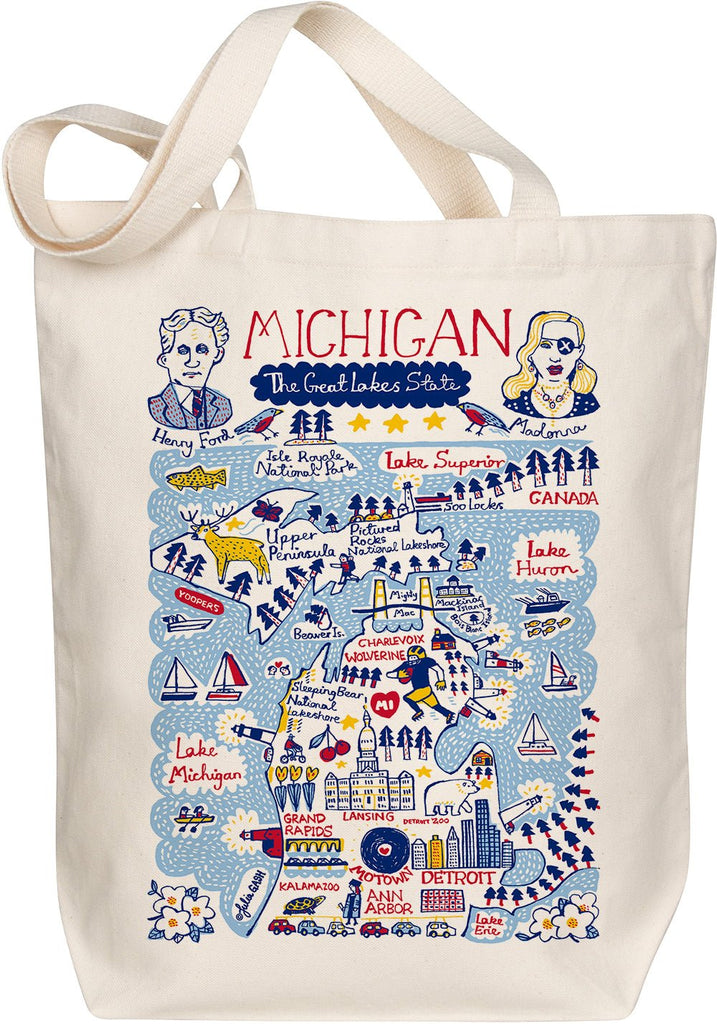 Michigan Boutique Map Art Organic Cotton Tote Bag illustrated by Julia Gash