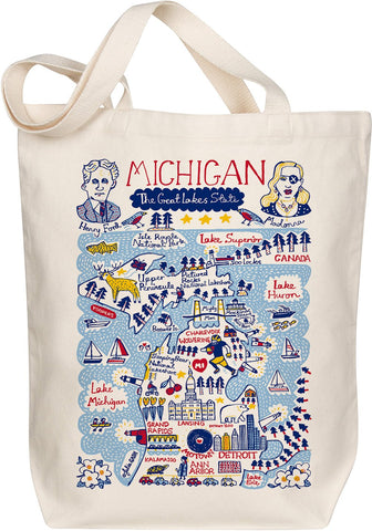 Michigan Boutique Map Art Organic Cotton Tote Bag – Illustrated by Julia Gash