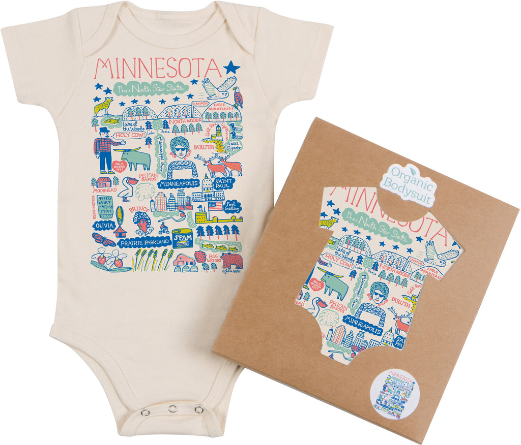 Minnesota Map Art Organic Cotton Baby Bodysuit or Toddler Tee by Morado Designs