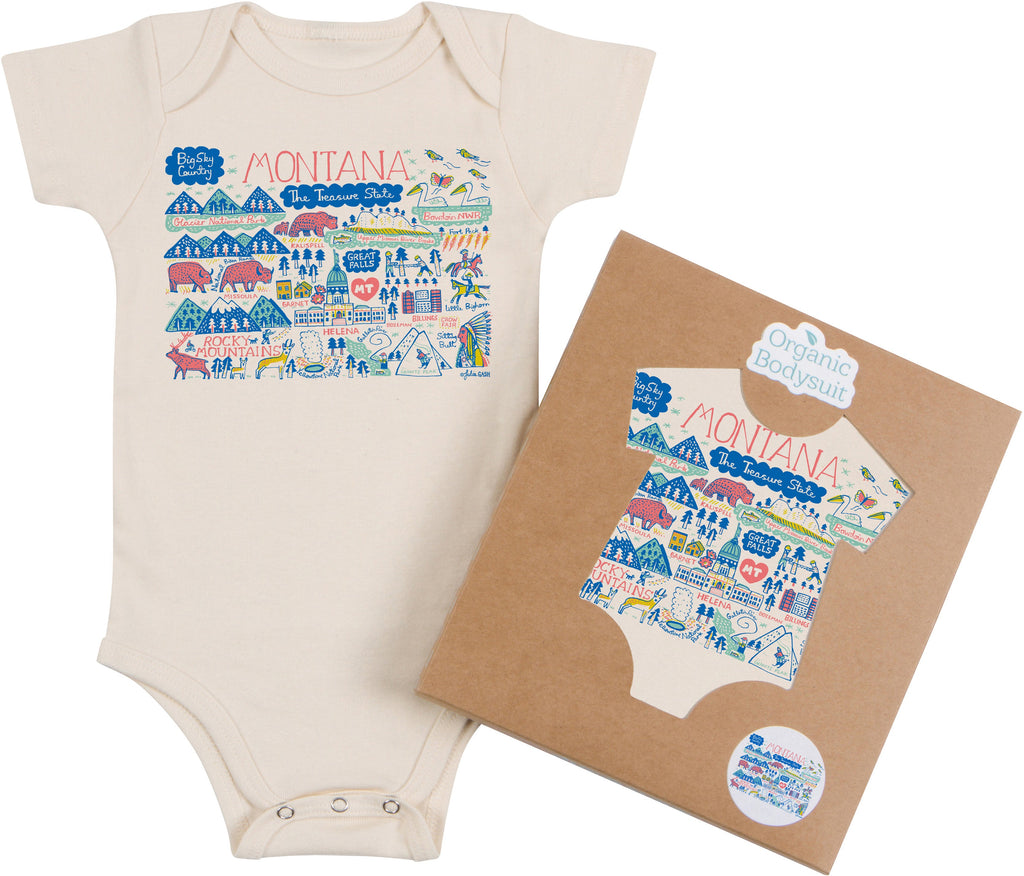 Montana Map Art Organic Cotton Baby Bodysuit or Toddler Tee by Morado Designs