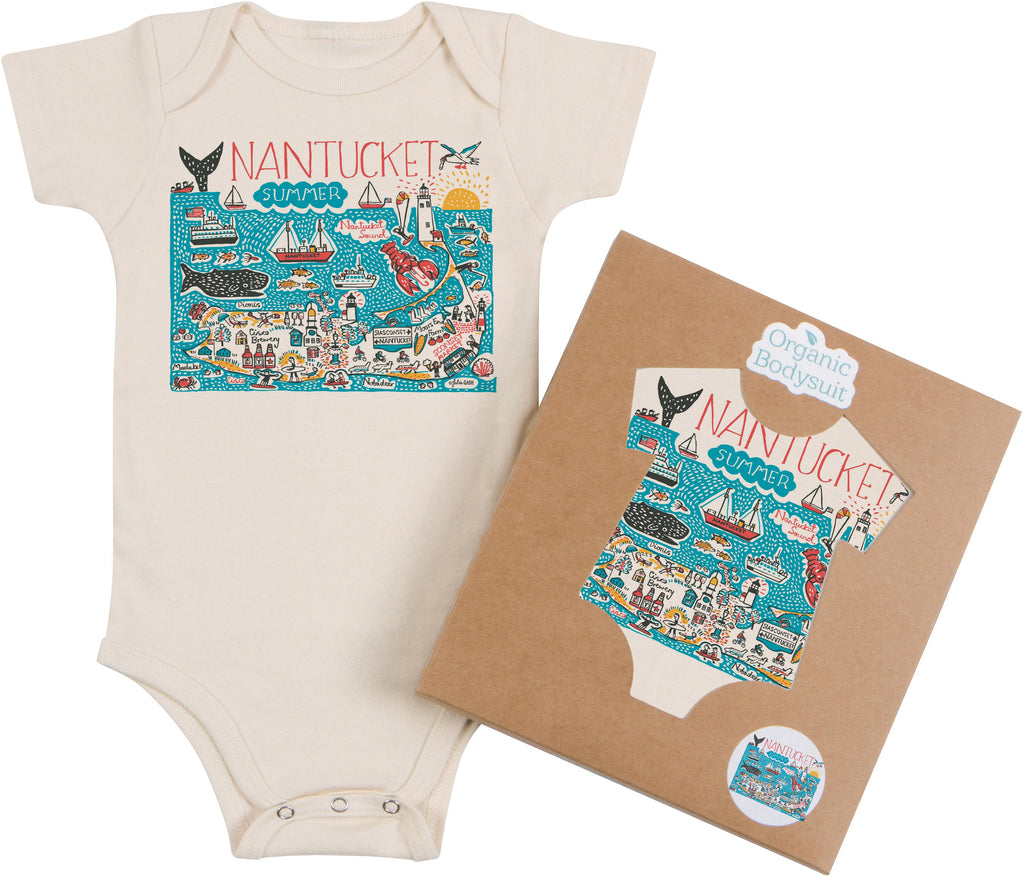 Nantucket Map Art Organic Cotton Baby Bodysuit or Toddler Tee by Morado Designs
