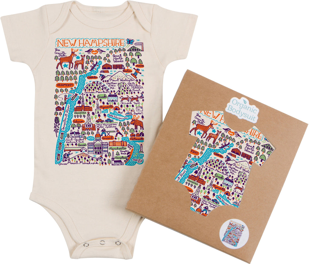 New Hampshire Map Art Organic Cotton Baby Bodysuit or Toddler Tee by Morado Designs