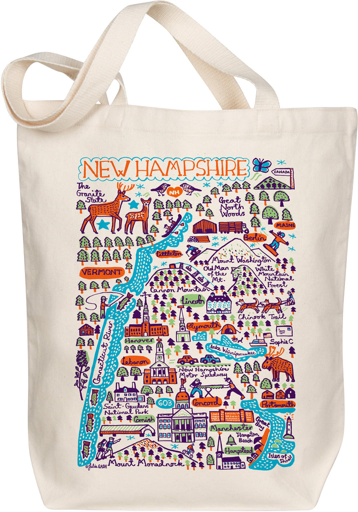 New Hampshire Organic Cotton Tote Bag – Boutique Map Art by Julia Gash
