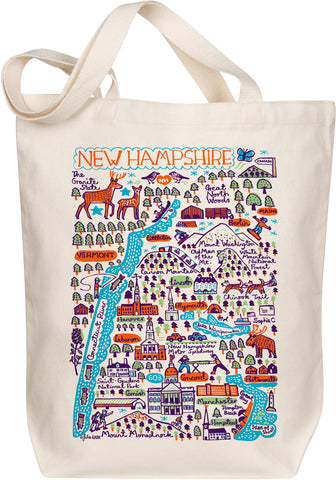 New Hampshire Boutique Map Art Organic Cotton Tote Bag – Illustrated by Julia Gash