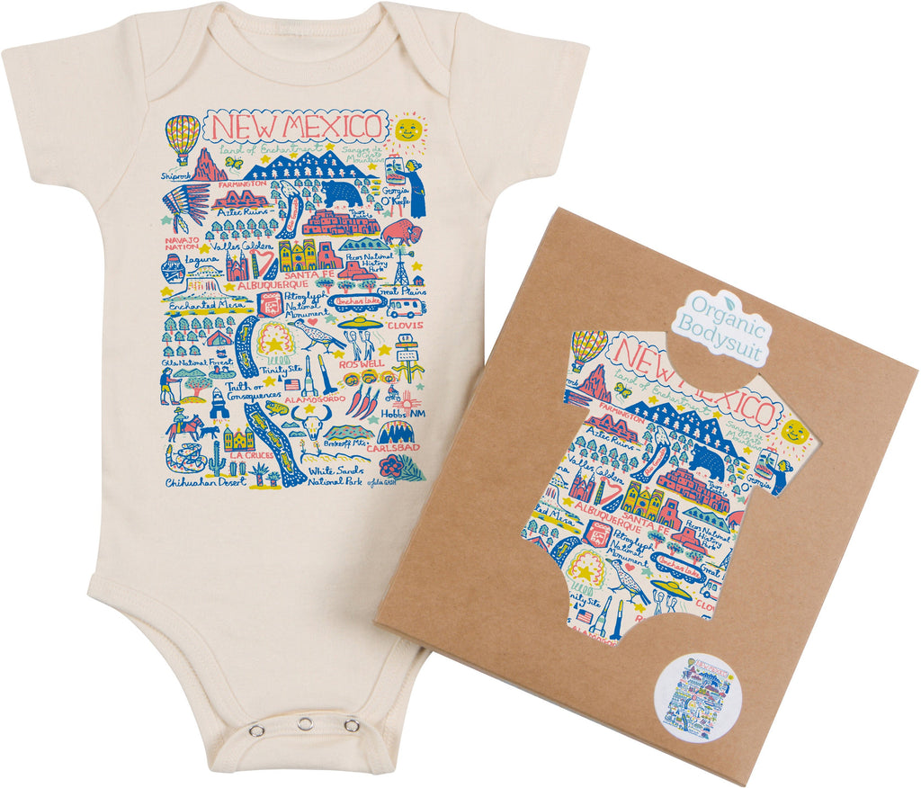 New Mexico Map Art Organic Cotton Baby Bodysuit or Toddler Tee by Morado Designs