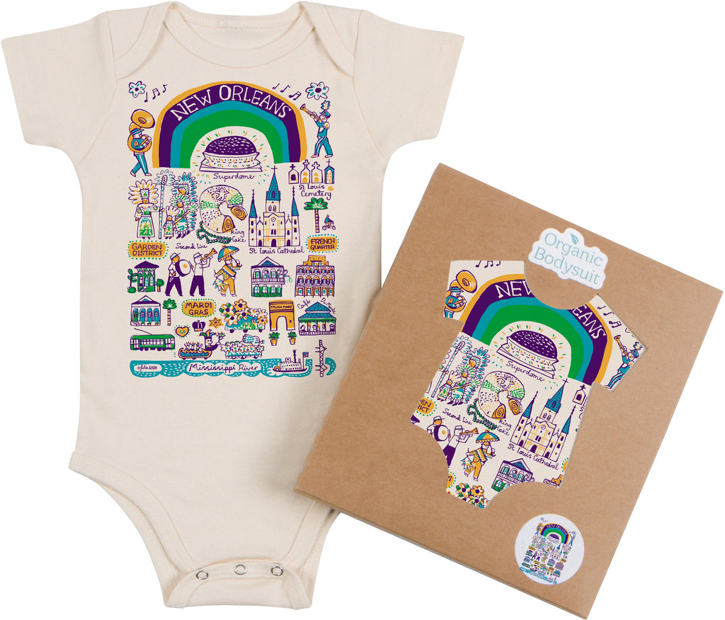 New Orleans Map Art Organic Cotton Baby Bodysuit or Toddler Tee by Morado Designs