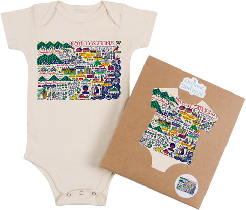 North Carolina Boutique Map Art Baby Bodysuit or Toddler Tee – Organic Cotton