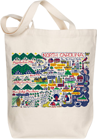North Carolina Boutique Map Art Organic Cotton Tote Bag – Illustrated by Julia Gash