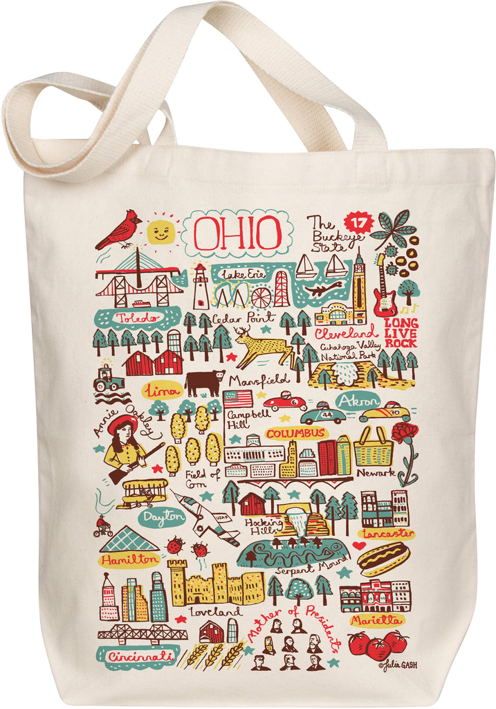 Ohio Boutique Map Art Organic Cotton Tote Bag illustrated by Julia Gash