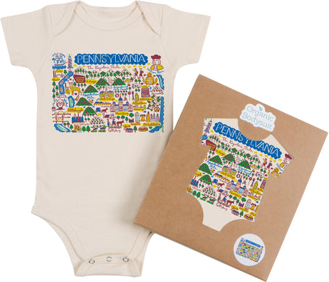 Pennsylvania Boutique Map Art Baby Bodysuit or Toddler Tee – Organic Cotto