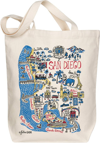 San Diego Map Art Organic Cotton Tote – Illustrated by Julia Gash