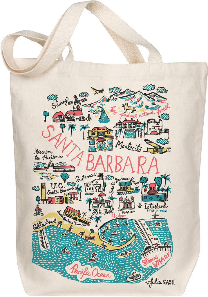 Santa Barbara Map Art Organic Cotton Tote Bag by Julia Gash