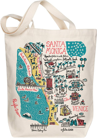 Santa Monica Map Art Organic Cotton Tote – Illustrated by Julia Gash