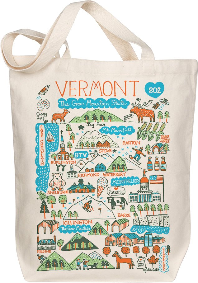 Vermont Map Art Organic Cotton Tote Bag by Morado Designs
