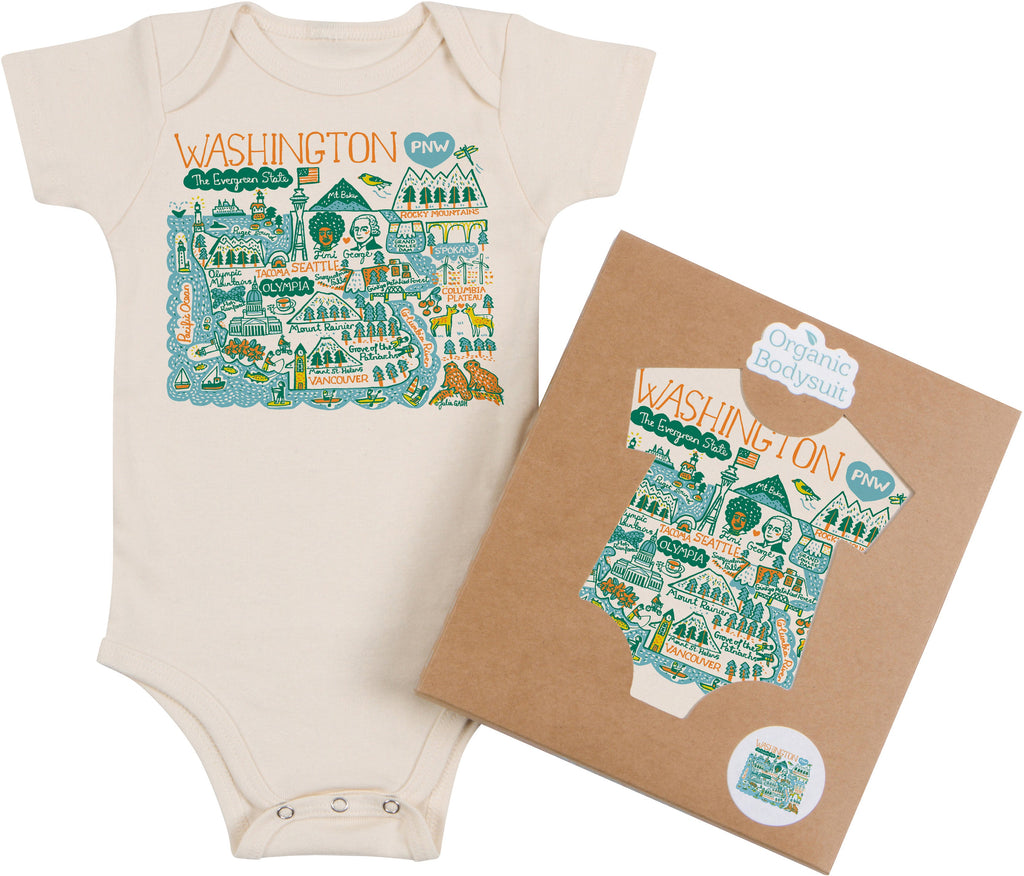 Washington Evergreen Map Art Organic Cotton Baby Bodysuit or Toddler Tee by Morado Designs