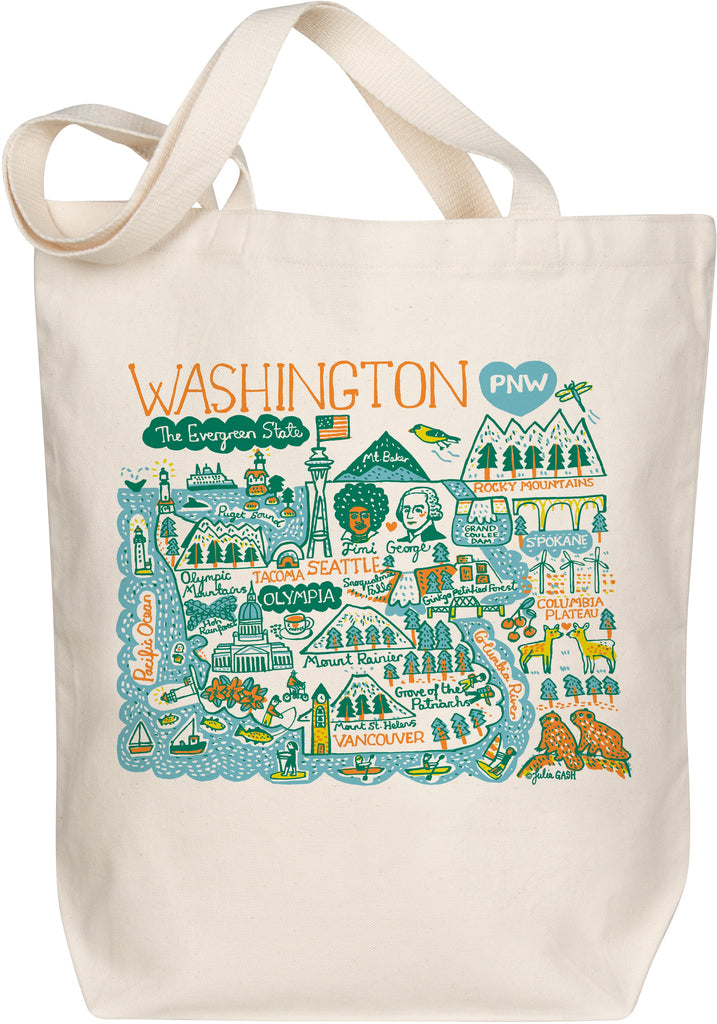 Washington Evergreen Map Art Organic Cotton Tote Bag by Julia Gash