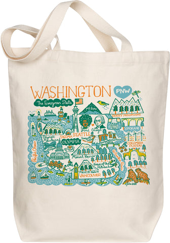 Washington Map Art Organic Cotton Tote – Evergreen by Julia Gash