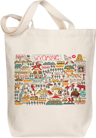 Wyoming Boutique Map Art Organic Cotton Tote Bag – Illustrated by Julia Gash
